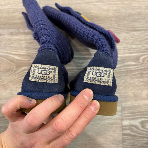 UGG Cardy II Girls Sweater Knit Tall Flip Top Boots 1967 Classic Button sz 12 - Picture 4 of 7